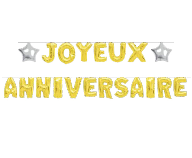 Guirlande ballons lettres Joyeux Anniversaire dorée 6m