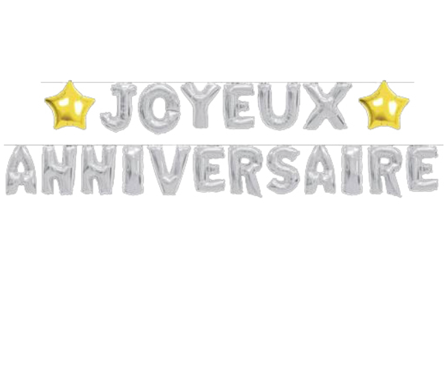 Guirlande ballons Joyeux Anniversaire argentée 6m