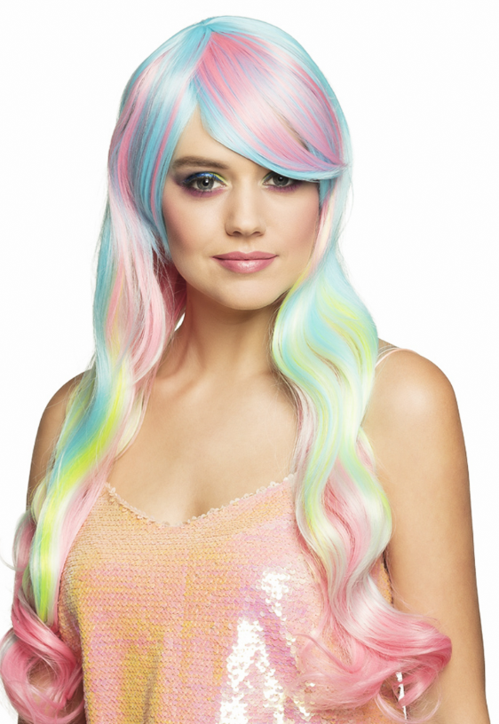 Perruque longue arc-en-ciel pastel femme