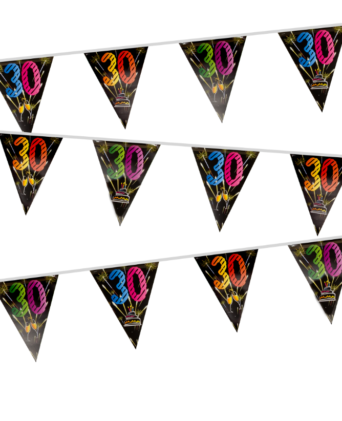 Guirlande 20 fanions en plastique 30 ans feux d'artifice 7 m