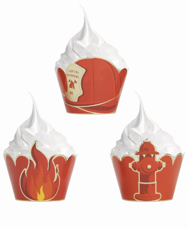 6 Habillages moules à cupcake Pompier