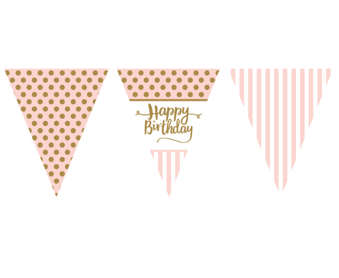 Guirlande à fanions en papier Happy Birthday rose et or 3,7 m