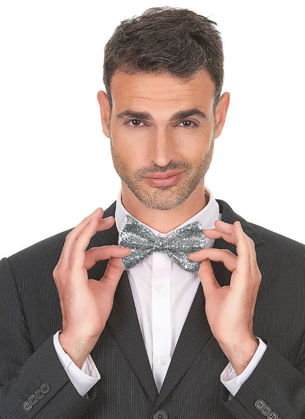 Noeud papillon brillant disco argent adulte