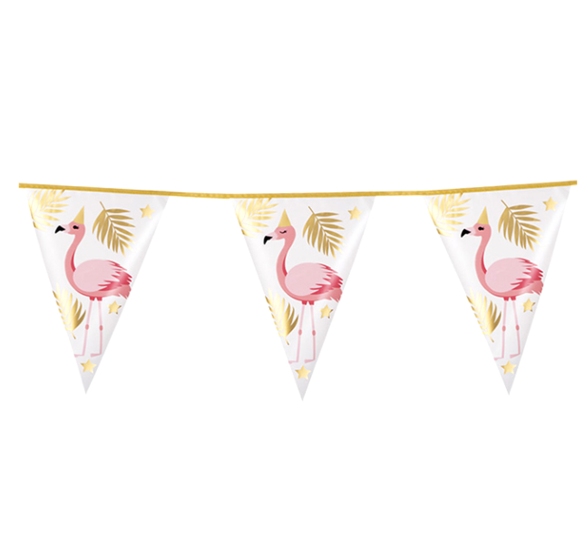 Guirlande 10 fanions Flamant Tropic en plastique 30 x 20 cm