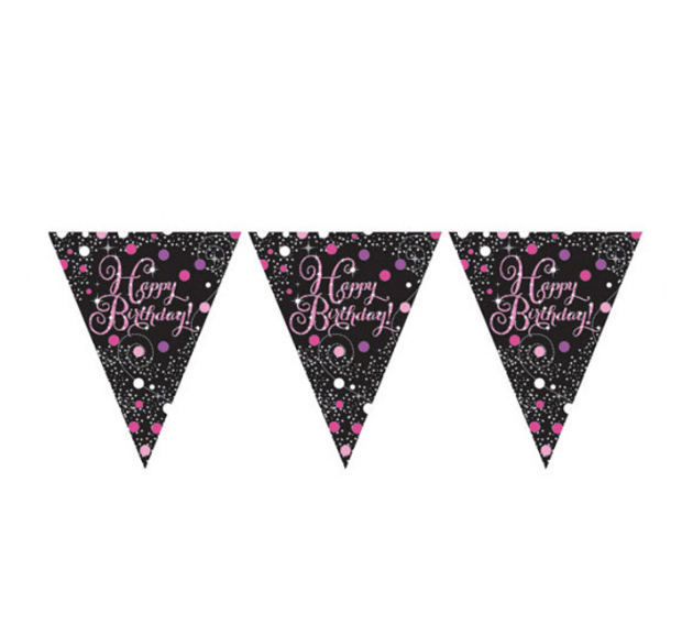 Guirlande fanions célébration pétillante rose 3 m 96 x 21 cm