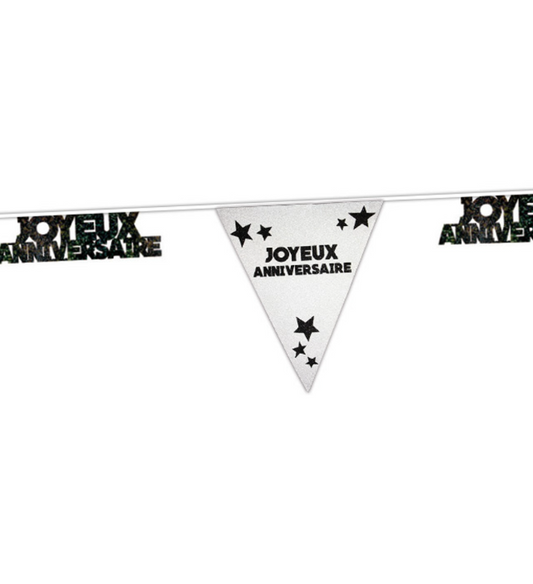 Guirlande noire à paillettes Joyeux Anniversaire 6m