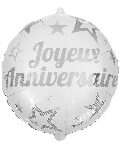 Ballon aluminium joyeux anniversaire blanc 45 cm
