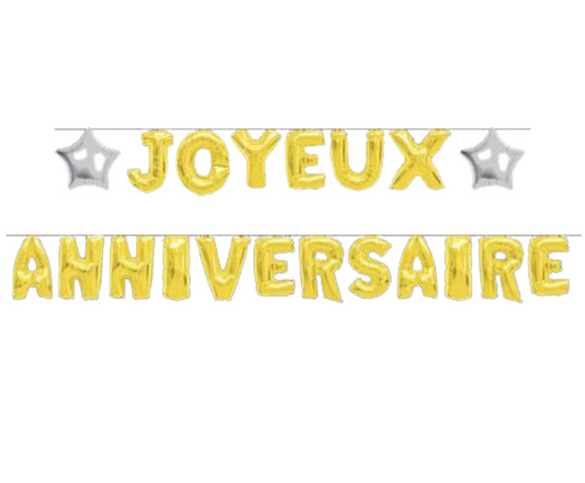 Guirlande ballons lettres Joyeux Anniversaire dorée 6m