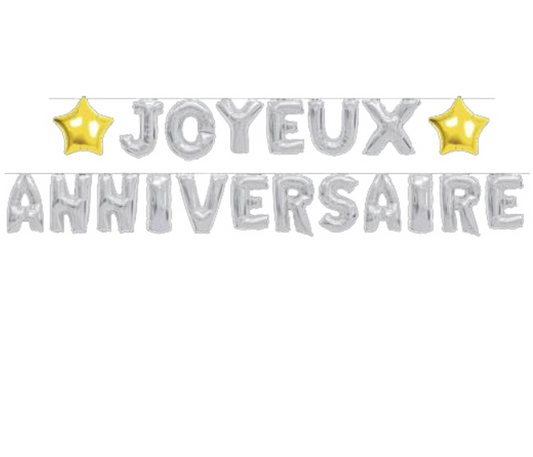 Guirlande ballons Joyeux Anniversaire argentée 6m