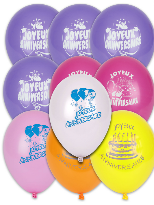 Ballons Joyeux anniversaire multicolores 30 cm