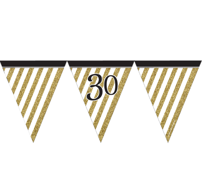 Guirlande à fanions noir et or 30 ans 3,7m