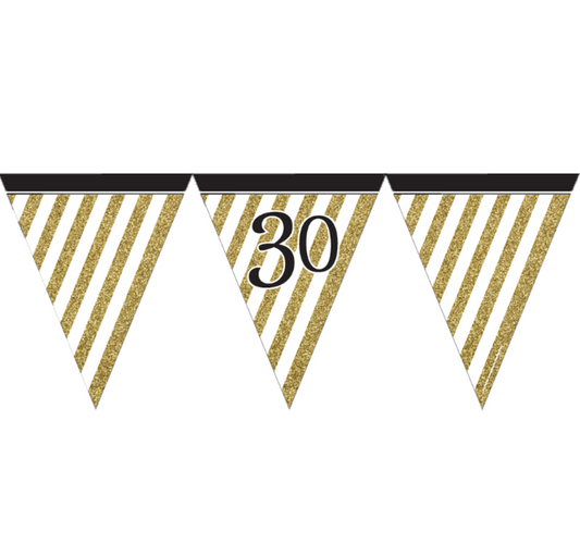 Guirlande à fanions noir et or 30 ans 3,7m
