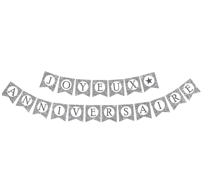 Guirlande Joyeux Anniversaire argent pailletée