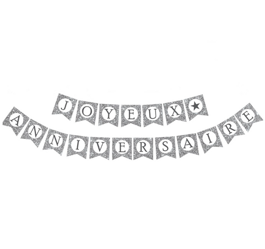 Guirlande Joyeux Anniversaire argent pailletée