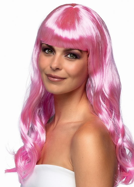Perruque longue rose pâle femme