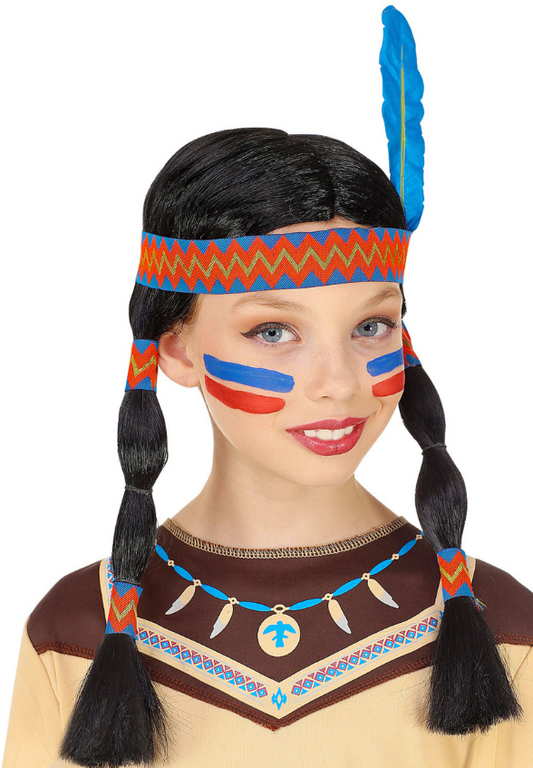 Perruque indienne avec bandeau et plume enfant