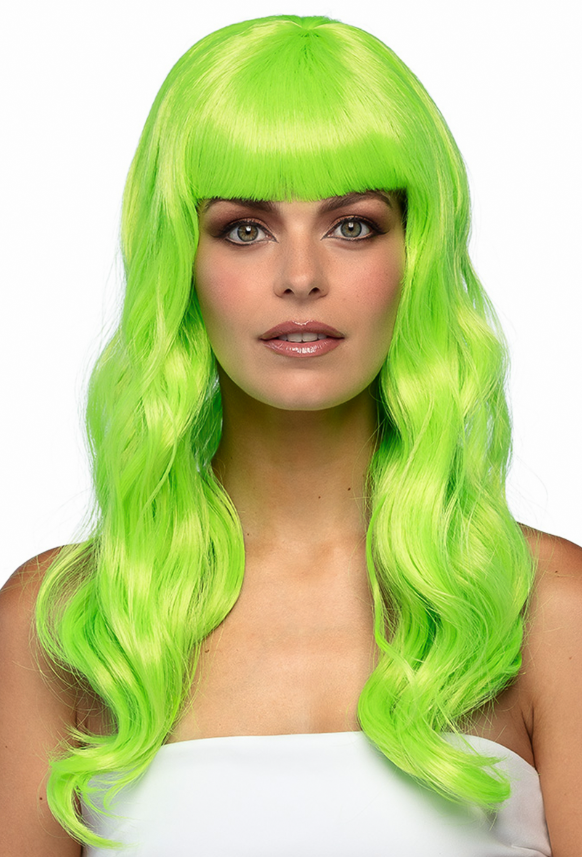Perruque longue verte fluo femme