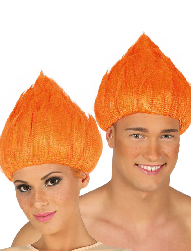 Perruque troll orange adulte