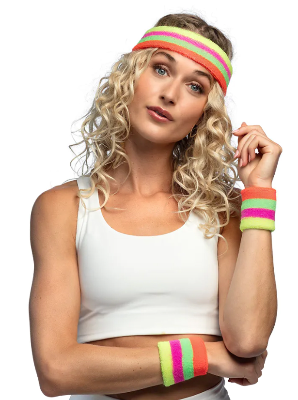 Bandeau et poignets multicolores 80's adulte