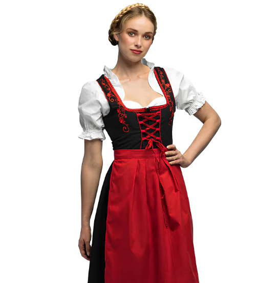 Déguisement Bavaroise noir à broderies rouges femme