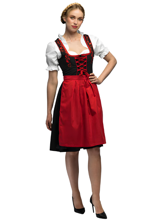 Déguisement Bavaroise noir à broderies rouges femme