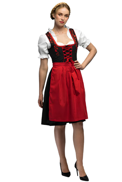 Déguisement Bavaroise noir à broderies rouges femme