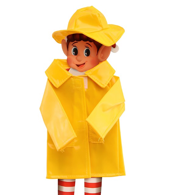 Déguisement imperméable jaune avec chapeau pour poupée lutin farceur
