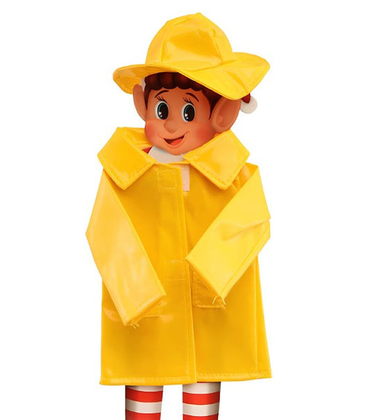 Déguisement imperméable jaune avec chapeau pour poupée lutin farceur