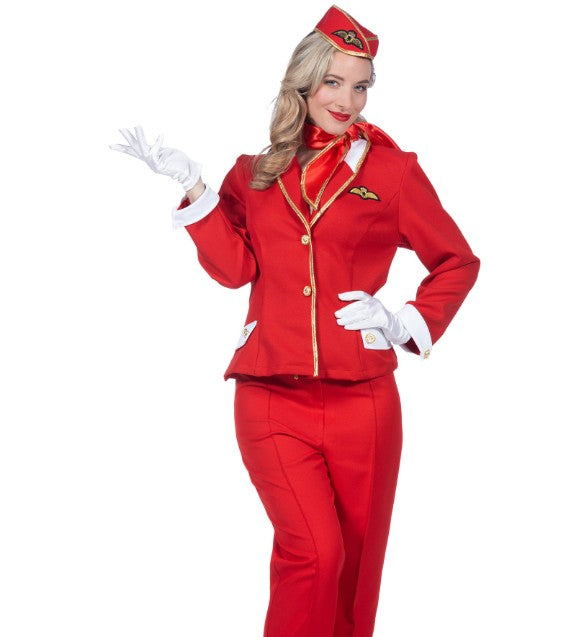 Déguisement hôtesse de l'air rouge luxe femme