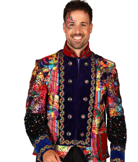 Veste de carnaval homme style Fiesta Carnavale multicolore haut de gamme