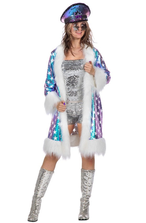 Veste longue bleue étoilées luxe femme