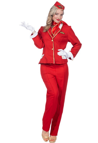 Déguisement hôtesse de l'air rouge luxe femme