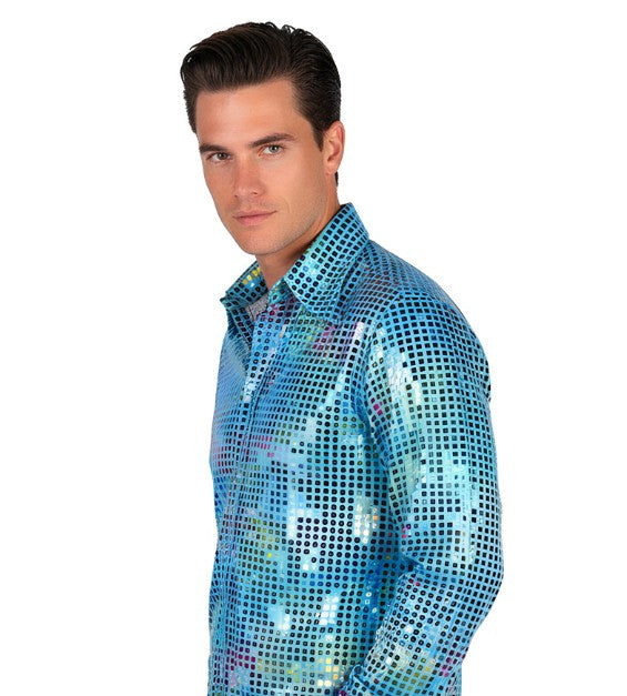 Chemise homme disco turquoise haut de gamme