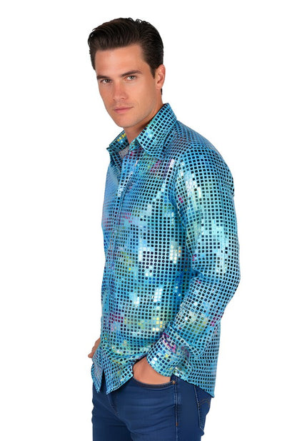 Chemise homme disco turquoise haut de gamme