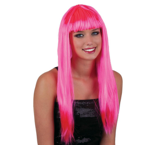 Longue perruque rose