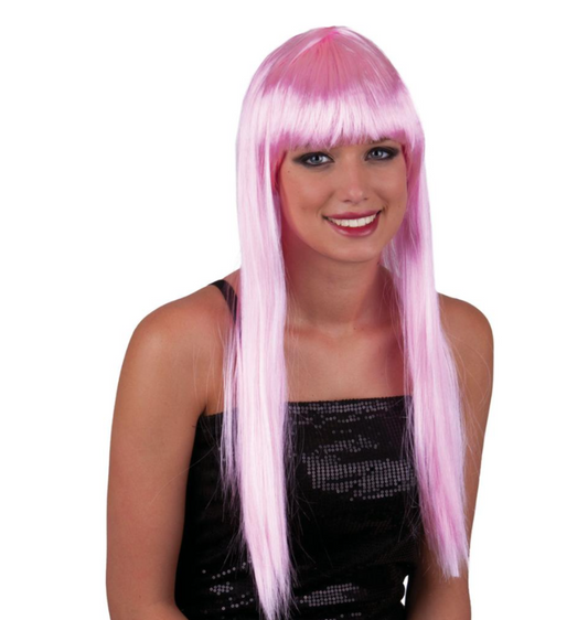 Longue perruque rose