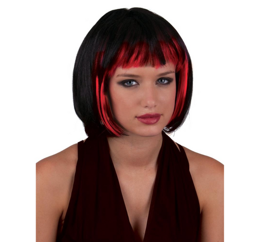 Perruque courte rouge et noir