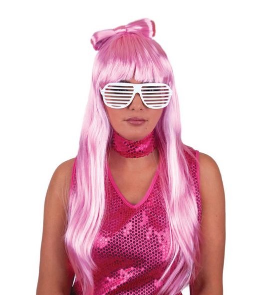 Perruque longue rose