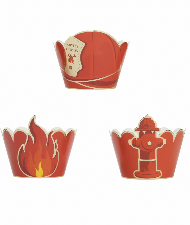 6 Habillages moules à cupcake Pompier