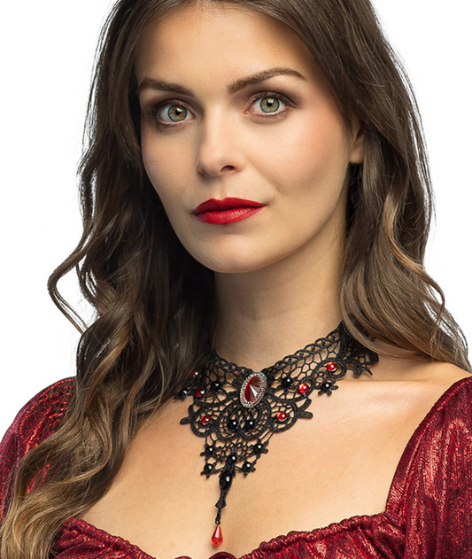 Collier Vampire dentelle et pierres précieuses