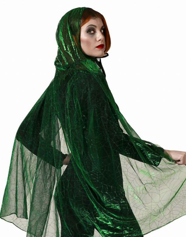 Cape à capuche toile d'araignée verte adulte