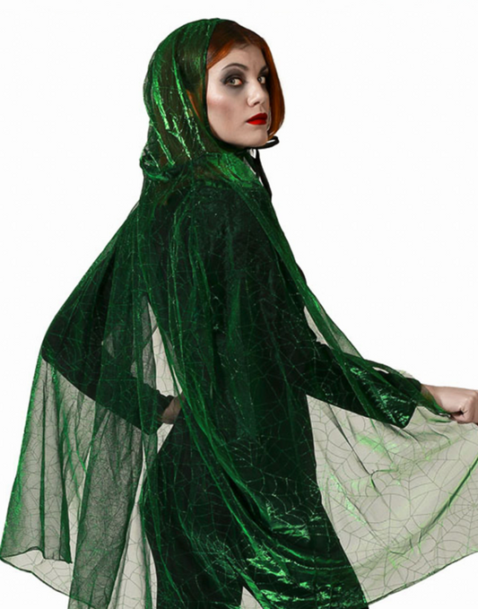 Cape à capuche toile d'araignée verte adulte