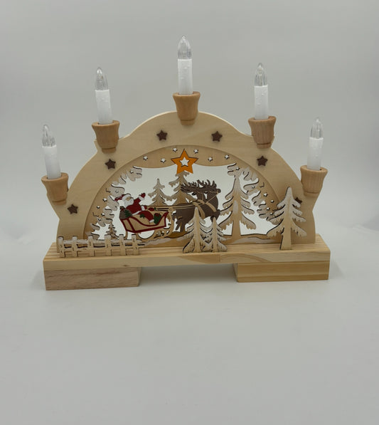 Arc lumineux Traîneau du Père Noël avec 5 LED en bois naturel (L/H/P) 32x27x5cm