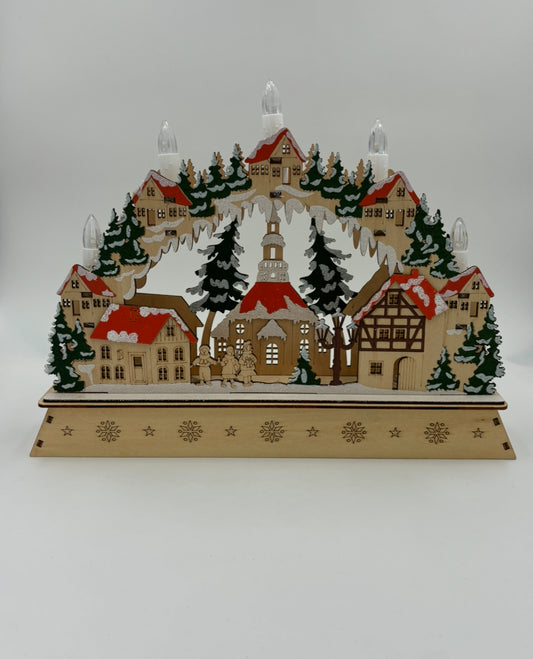 Arche à bougies Scène d’hiver Place du village en bois (L/H/P) 35x26x6 cm