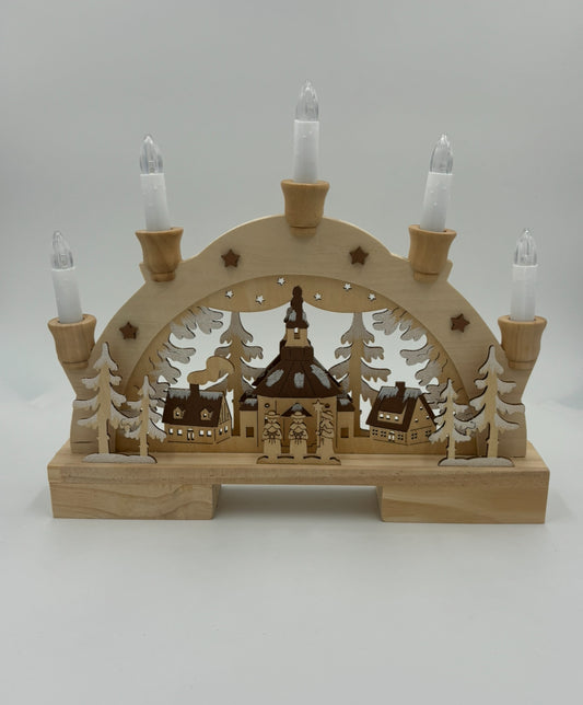 Arc de lumière église avec 5 LED en bois naturel (L/H/P) 32x27x5cm