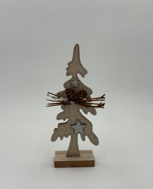 Présentoir Sapin de Noël, en bois naturel (L/H/P) 8x21x4cm