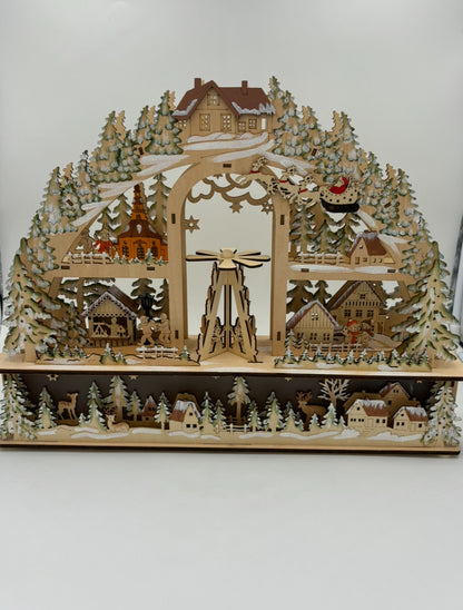 Scène d’hiver en arc lumineux avec LED en bois naturel (L/H/P) 45x35x9cm