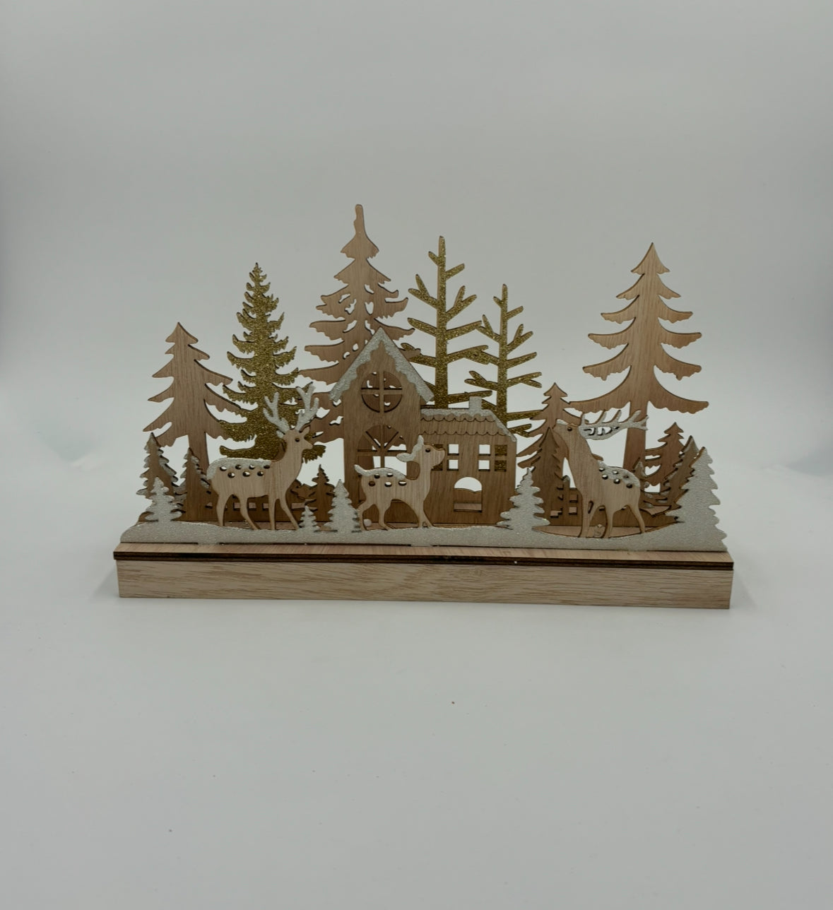 Scène d’hiver Forêt d’hiver avec éclairage en bois LED Beige (L/H/P) 30x18x8cm