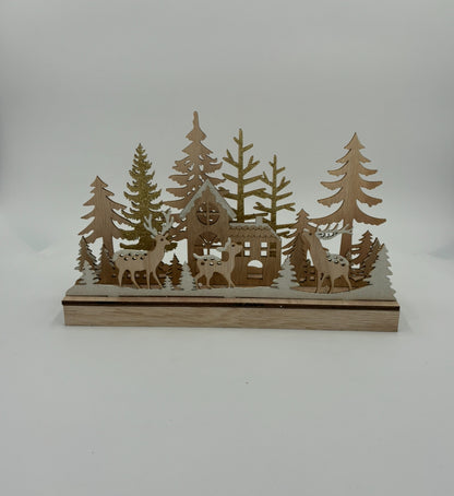 Scène d’hiver Forêt d’hiver avec éclairage en bois LED Beige (L/H/P) 30x18x8cm