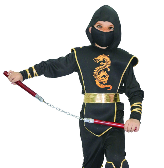Déguisement ninja noir et doré garçon